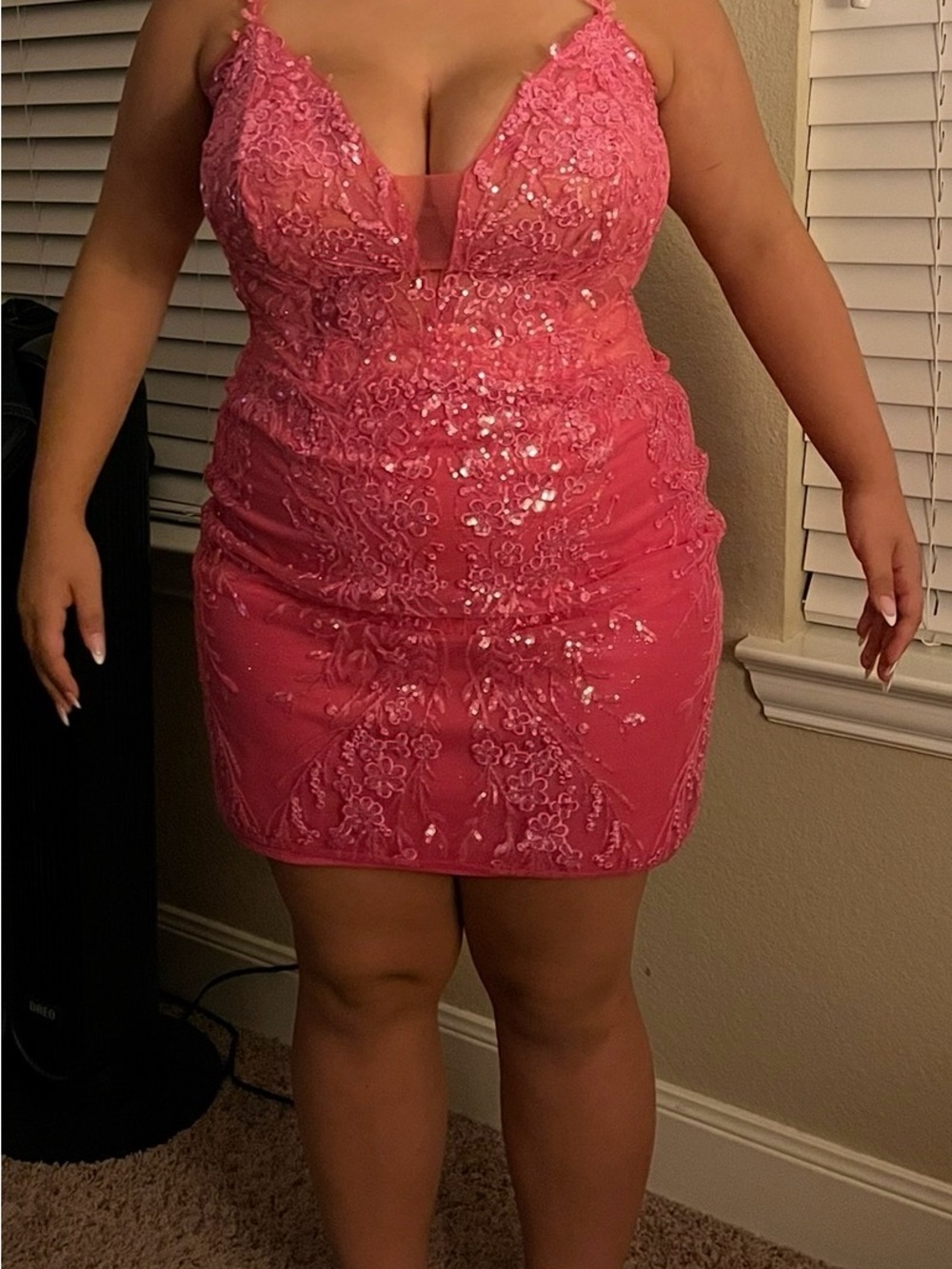 Ellie Wilde Mon Cheri Hot Pink Sequin Mini Dress, size 16 but fits like a 14.